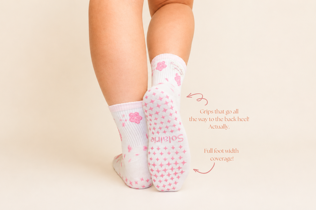 'in bloom' mid-crew grip socks